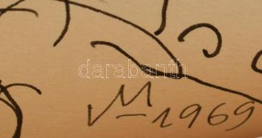 Varga Mátyás (1910-2002): Veszprémi panoráma, 1969. Tus, papír, jelzett, paszpartuban, 38×70 cm