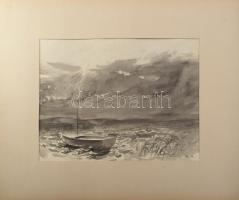 Varga Mátyás (1910-2002): Balatonvilágos (Vihar készül), 1954. Lavírozott tus, papír, jelzett, paszpartuban, 30×40 cm