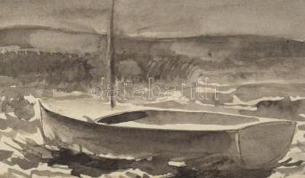 Varga Mátyás (1910-2002): Balatonvilágos (Vihar készül), 1954. Lavírozott tus, papír, jelzett, paszp...