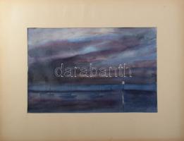 Varga Mátyás (1910-2002): Siófok (Balatoni kikötő), 1955. Akvarell, papír, jelzett, paszpartuban, 30×46 cm