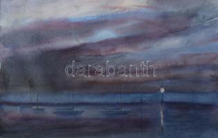 Varga Mátyás (1910-2002): Siófok (Balatoni kikötő), 1955. Akvarell, papír, jelzett, paszpartuban, 30...