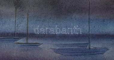 Varga Mátyás (1910-2002): Siófok (Balatoni kikötő), 1955. Akvarell, papír, jelzett, paszpartuban, 30...