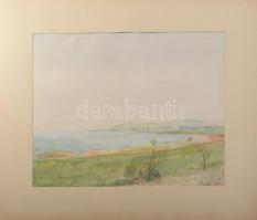 Varga Mátyás (1910-2002): Tihany, Aszófő (Balatoni panoráma), 1955. Akvarell, papír, jelzett, paszpartuban, 34×44,5 cm