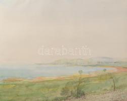 Varga Mátyás (1910-2002): Tihany, Aszófő (Balatoni panoráma), 1955. Akvarell, papír, jelzett, paszpa...