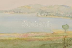 Varga Mátyás (1910-2002): Tihany, Aszófő (Balatoni panoráma), 1955. Akvarell, papír, jelzett, paszpa...