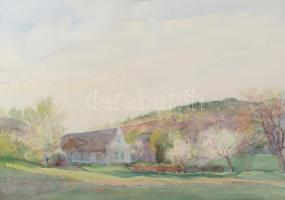 Varga Mátyás (1910-2002): Ábrahámhegy (Balatonfelvidék), 1955. Akvarell, papír, jelzett, paszpartuba...