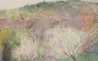 Varga Mátyás (1910-2002): Ábrahámhegy (Balatonfelvidék), 1955. Akvarell, papír, jelzett, paszpartuba...
