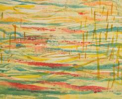 Varga Mátyás (1910-2002): Balatoni naplemente, 1955. Monotípia, papír, jelzett, paszpartuban, 37,5×2...