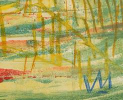 Varga Mátyás (1910-2002): Balatoni naplemente, 1955. Monotípia, papír, jelzett, paszpartuban, 37,5×2...