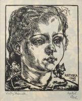 Varga Mátyás (1910-2002): 3 db családtagokról készült arckép (Feleség, lány, após). Fametszet, papír...