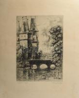 Varga Mátyás (1910-2002): Vajdahunyad. Rézkarc, papír, jelzett, lap széle foltos, 33×24 cm