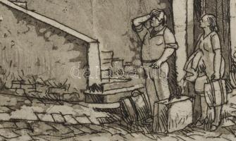 Varga Mátyás (1910-2002): Kirándulás, 1979. Rézkarc, papír, jelzett, paszpartuban, 24×30 cm