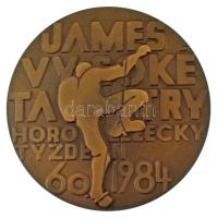 Csehszlovákia 1984. "JAMES Vysoké Tatry horolezecký týždeň 60 - 1984 (A JAMES Szlovák Hegymászó Egyesület Magas-Tátra hegymászóhetének a 60. évfordulója)" egyoldalas bronz hegymászó emlékérem eredeti tokban, névre szóló igazolással (71mm) T:AU Czechoslovakia 1984. "JAMES Vysoké Tatry horolezecký tředžení 60 - 1984 (60th anniversary of the JAMES Slovak Mountaineering Association High Tatras Mountaineering Week)" one-sided bronze mountaineering commemorative medal in original case, with certificate (71mm) C:AU