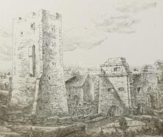 Varga Mátyás (1910-2002): Nagyvázsony, 1989. Rézkarc, papír, jelzett, számozott (26/100, 24×30 cm