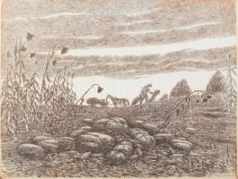 Varga Mátyás (1910-2002): Ősz, 1979. Rézkarc, papír, jelzett, számozott (55/100), 24,5×29,5 cm