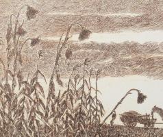 Varga Mátyás (1910-2002): Ősz, 1979. Rézkarc, papír, jelzett, számozott (55/100), 24,5×29,5 cm