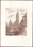 Varga Mátyás (1910-2002): Mátyás templom (Budapest), 1987. Rézkarc, papír, jelzett, számozott (56/100), 24,5×19,5 cm