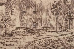 Varga Mátyás (1910-2002): Alsóvárosi templom (Szeged), 1981. Rézkarc, papír, jelzett, paszpartuban, ...