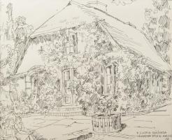 Varga Mátyás (1910-2002): F. Chopin szülőháza, 1967. Tus, toll, papír, jelzett, paszpartuban, 23×31 ...