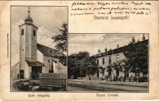 1904 Isaszeg, Római katolikus templom, vasútállomás. Hass Géza kiadása (Rb)