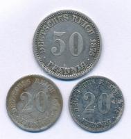 Német Birodalom 1874D 20pf Ag + 1875A 20pf Ag + 1875A 50pf Ag T:F-XF German Empire 1874D 20 Pfennig Ag + 1875A 20 Pfennig Ag + 1875A 50 Pfennig Ag C:F-XF Krause KM#5, KM#6