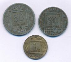 Ausztria / Marchtrenk hadifogolytábor 1915 1h + 20h + 50h szükségpénz T:AU,XF, patina, kis ph. Austria / Marchtrenk POW camp 1915. 1 Heller + 20 Heller + 50 Heller necessity money (notgeld) C:AU,XF patina, small edge error