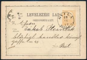 1872 2kr díjjegyes levelezőlap "GYULA / BÉKÉ(S) M." - "PEST"