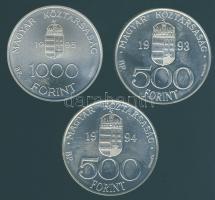 1993-95. 500Ft Ag + 500Ft Ag + 1000Ft Ag "Integráció az EU-ba - ECU" sor, szettben T:BU Dí...