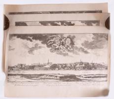 Buda és Pest 3 db régi rézmetszetű ábrázolásáról készült modern nyomat 55x38 cm