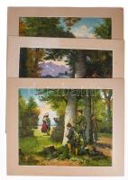 3 db vadászat témájú olajnyomat. Paszpartuban 40x30 cm