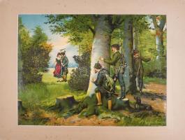 3 db vadászat témájú olajnyomat. Paszpartuban 40x30 cm