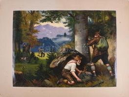 3 db vadászat témájú olajnyomat. Paszpartuban 40x30 cm