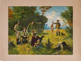 3 db vadászat témájú olajnyomat. Paszpartuban 40x30 cm