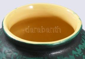 Zöld iparművész váza, hibátlan, m: 12 cm