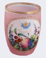 cca 1880-1900 Kézzel festett emlékpohár, aranyozáson kopással, m: 9,5 cm