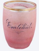 cca 1880-1900 Kézzel festett emlékpohár, aranyozáson kopással, m: 9,5 cm