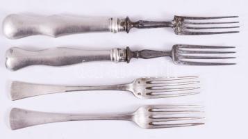 4 darab ezüst (Ag) és ezüst (Ag) nyelű evőeszköz, jelzett, bruttó 214g