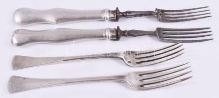 4 darab ezüst (Ag) és ezüst (Ag) nyelű evőeszköz, jelzett, bruttó 214g