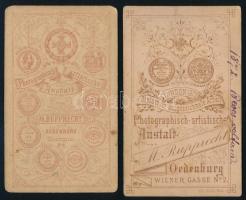cca 1872-1875 Női és férfi műtermi portré, keményhátú fotó Rupprecht oedenburgi (Sopron) műterméből,...