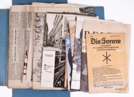 cca 1930-1945 Német nyelvű újságok, kiadványok, újságkivágások gyűjteménye, közte a Die Sonne c. fol...