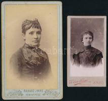 cca 1880-1904 2 db női portré, keményhátú és mignon fotó Weisz Hugó és Ravasz Imre aradi műterméből, 8×4 és 11×7 cm
