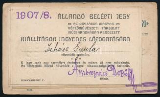 1907 Juhász Gyula (1876-1913) szobrász, éremművész portréja, hátoldalon állandó belépti jegy a Műcsa...