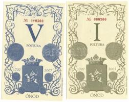 2007. Ónod I Poltura + V Poltura, mindkettő "000300" sorszámmal T:UNC
