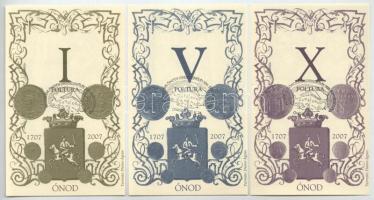 2007. Ónod I Poltura + V Poltura + X Poltura, mind sorszám nélkül, mindegyik előlapján "Az 1707. évi ónodi országgyűlés 300. évfordulója" felülbélyegzéssel, mindegyik hátlapján "Ónod Község Önkormányzata" felülbélyegzéssel T:UNC,AU