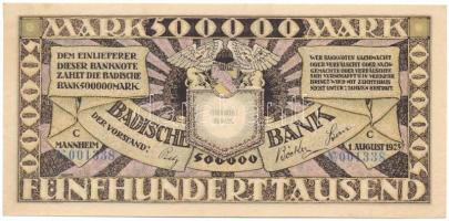 Német Birodalom / Baden 1923. 500.000M T:AU,XF, kis sarokhajtás, ragasztónyom German Empire / Baden 1923. 500.000 Mark C:AU,XF, small corner fold, gluemark