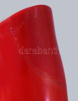 Zsolnay kétfüles váza. Terv: Török János. Ökörvér mázas. Jelzett, javított a szájánál. 25 cm