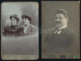 cca 1910 2 db kabinetfotó Kossak budapesti és Bernard Emil temesvári műterméből, sérülésekkel, 16,5×10,5 cm
