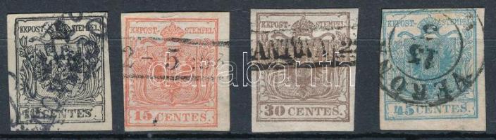 Ausztria Lombardo-Venetia 1850 10 cent, 15 cent, 30 cent, 45 cent (Mi EUR 110.-)