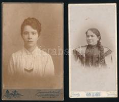 cca 1910 Női portrék, 2 db keményhátú fotó a Joánovics Testvérek és Dunky kolozsvári műterméből, 16×8,5 és 16,5×10,5 cm