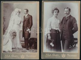 cca 1900-1910 Házaspár portréja, 2 db keményhátú fotó Fekete Sándor nagyváradi műterméből, 16,5×10,5 cm